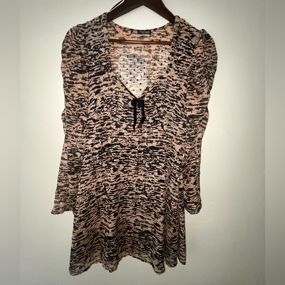 Zara animal print with bow tie bodycon size S - Picture 2 of 9